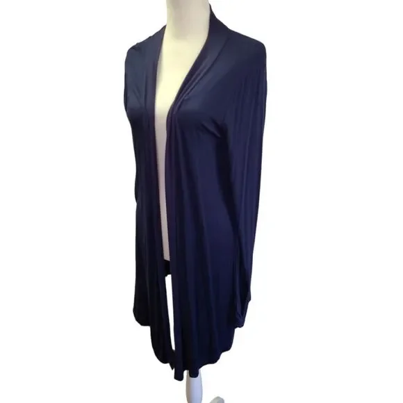 Zenana Outfitters Navy Draped Open Front Cardigan - Picture 7 of 7